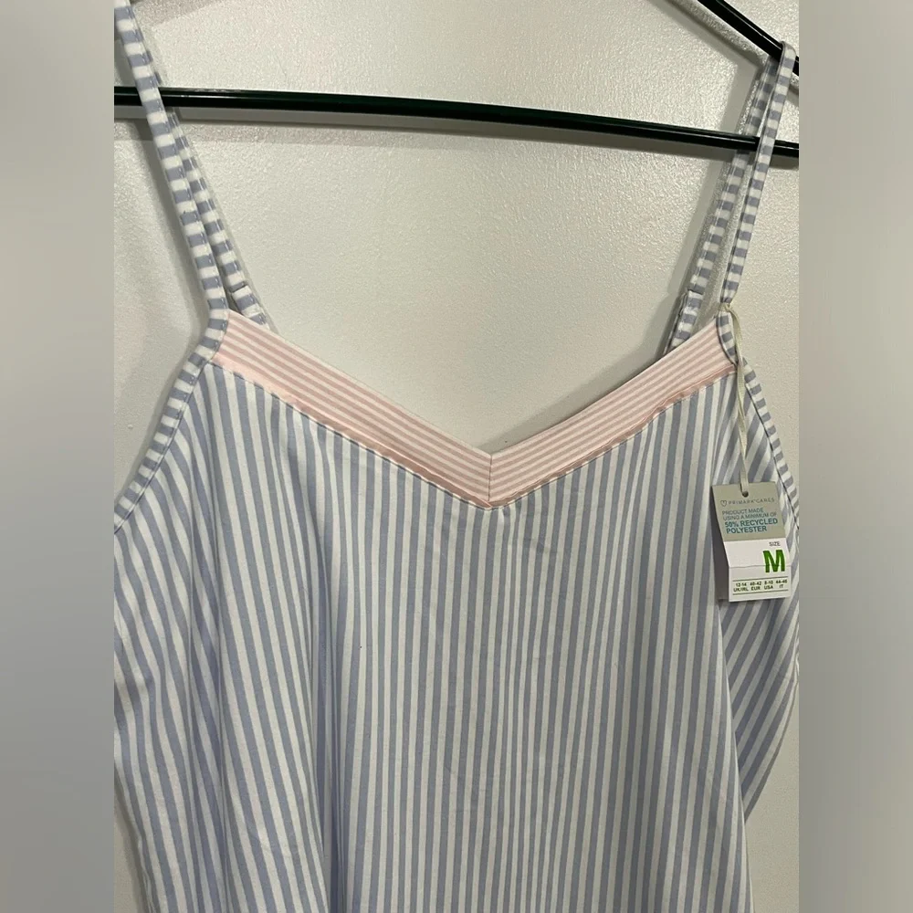 Primark Cares Striped Blue & White V-Neck Cami with Pink Trim, size medium, new!